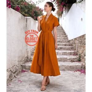 RARE ZARA Burnt Orange Cotton Midi Dress NWT